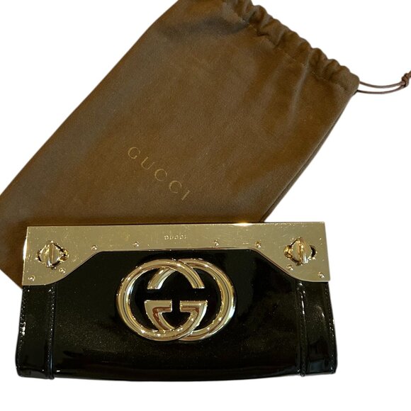 Vintage GUCCI Britt Clutch - Patent Leather - Pre-Loved - Dust Bag - (L) 9in - Picture 2 of 13